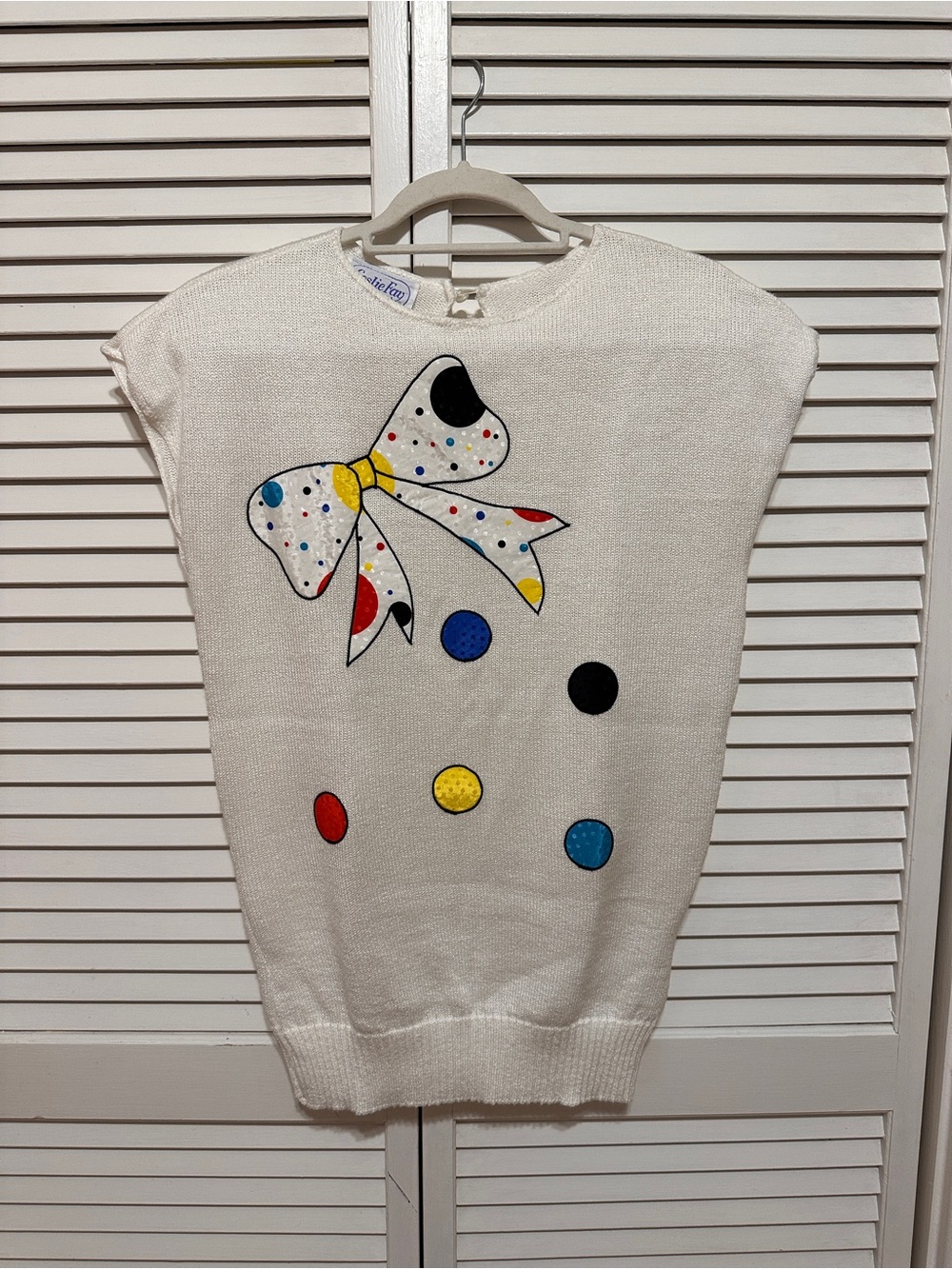 Leslie Fay Knit Top, Polka Dot Bow Colorful Dots 🎀 Whimsical Like New Vintage